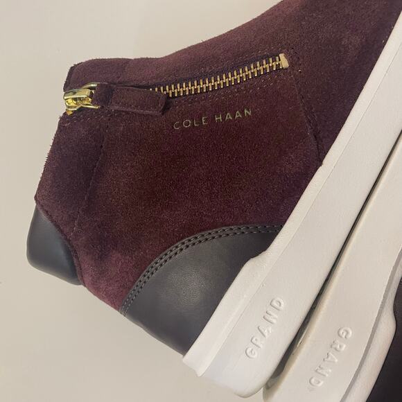 Cole Haan Women’s Suede Sneakers Grand Crosscourt Ankle Mid Top sz 8.5 B Maroon - Picture 13 of 14